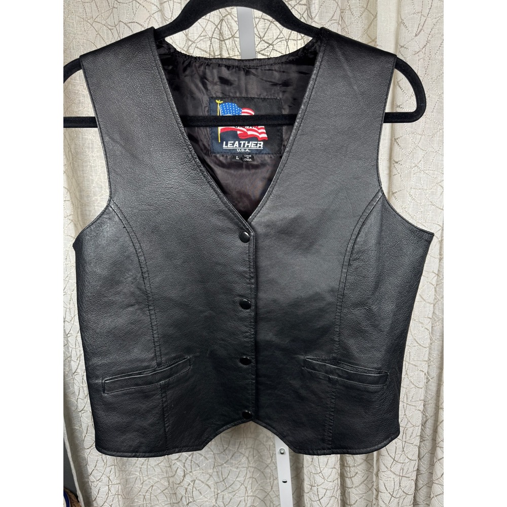 Vintage 90s Biker Chick Leather Vest Eagle Embroidered Genuine Leather Women's L - Picture 2 of 7